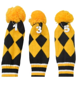 GolfBasic Knitted Head Covers (Set Of 3 Pcs) Gold/Black