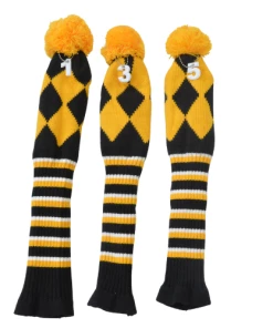GolfBasic Knitted Head Covers (Set Of 3 Pcs) Gold/Black