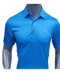 Greg Norman Men's Shark Print Polo T-Shirt Empire Blue (US Size) Apparels