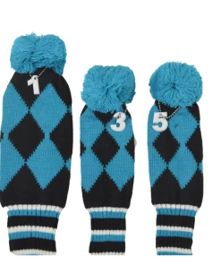 GolfBasic Knitted Head Covers (Set Of 3 Pcs) Black/Blue