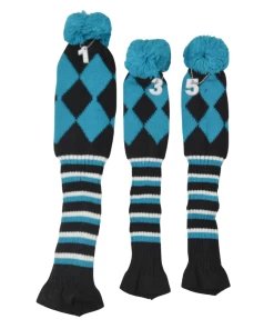 GolfBasic Knitted Head Covers (Set Of 3 Pcs) Black/Blue