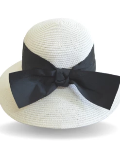 GolfBasic Ladies White Bucket Hat With Black Bow