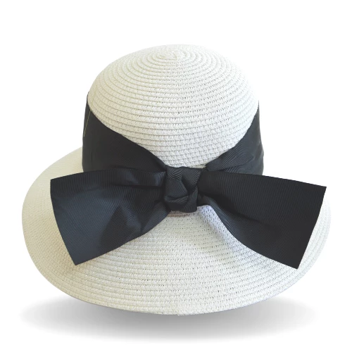 GolfBasic Ladies White Bucket Hat With Black Bow