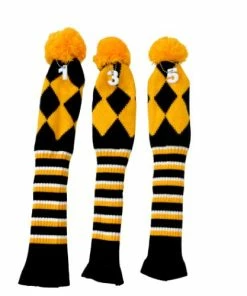 GolfBasic Knitted Head Covers (Set Of 3 Pcs) Gold/Black