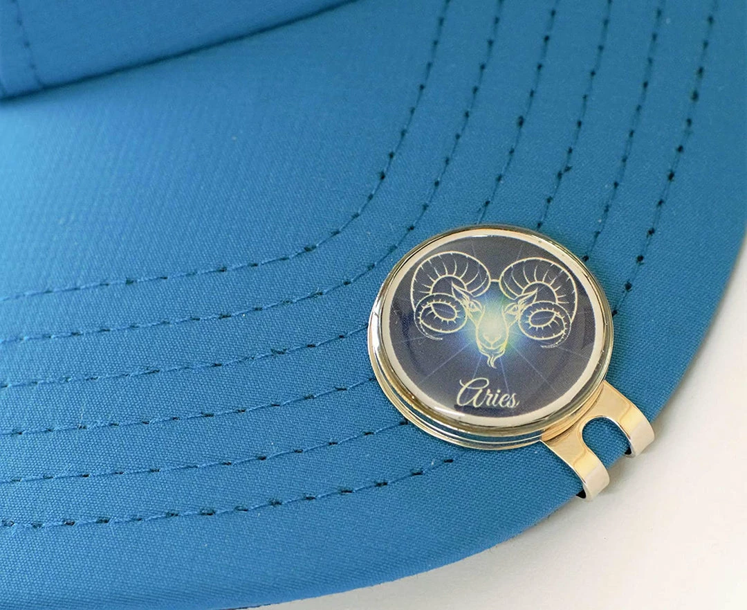 GolfBasic & Zodiac Sign Magnetic Cap Clip & Ball Marker (Pack Of 1 Clip & 2 Markers)