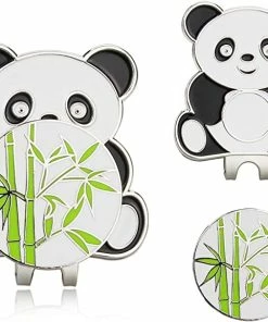 GolfBasic Panda Magnetic Cap Clip & Bamboo Plant Ball Marker
