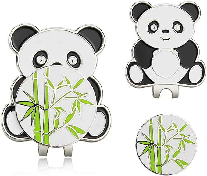 GolfBasic Panda Magnetic Cap Clip & Bamboo Plant Ball Marker